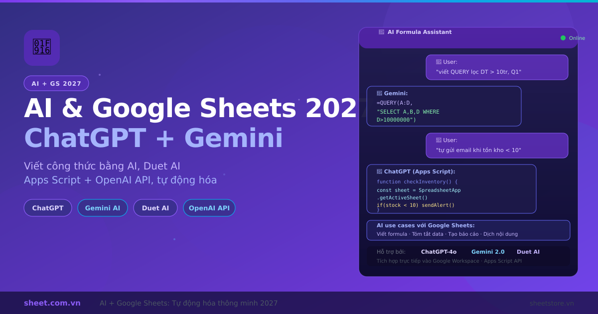 AI và Google Sheets 2027: Kết Hợp ChatGPT, Gemini Để Tự Động Hóa Công Việc