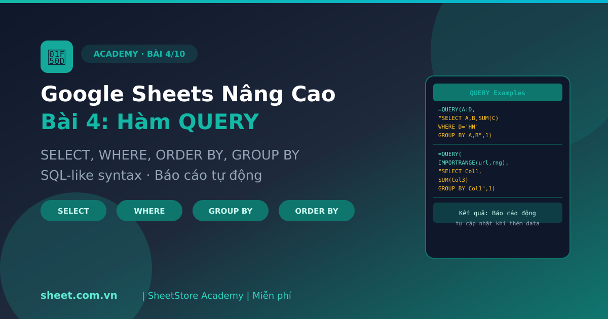 Google Sheets Nâng Cao Bài 4: Hàm QUERY - Lọc và Phân Tích Dữ Liệu Chuyên Nghiệp