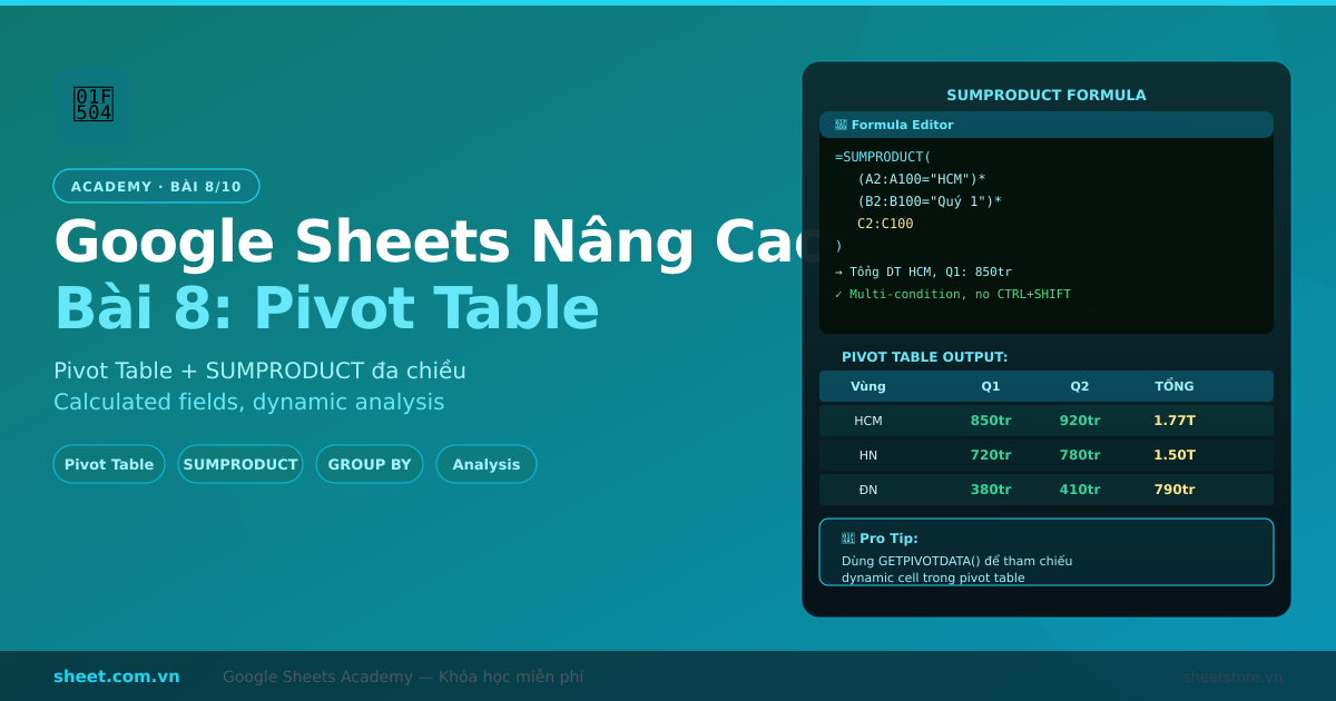 Google Sheets Nâng Cao Bài 8: Pivot Table và SUMPRODUCT - Phân Tích Dữ Liệu Đa Chiều