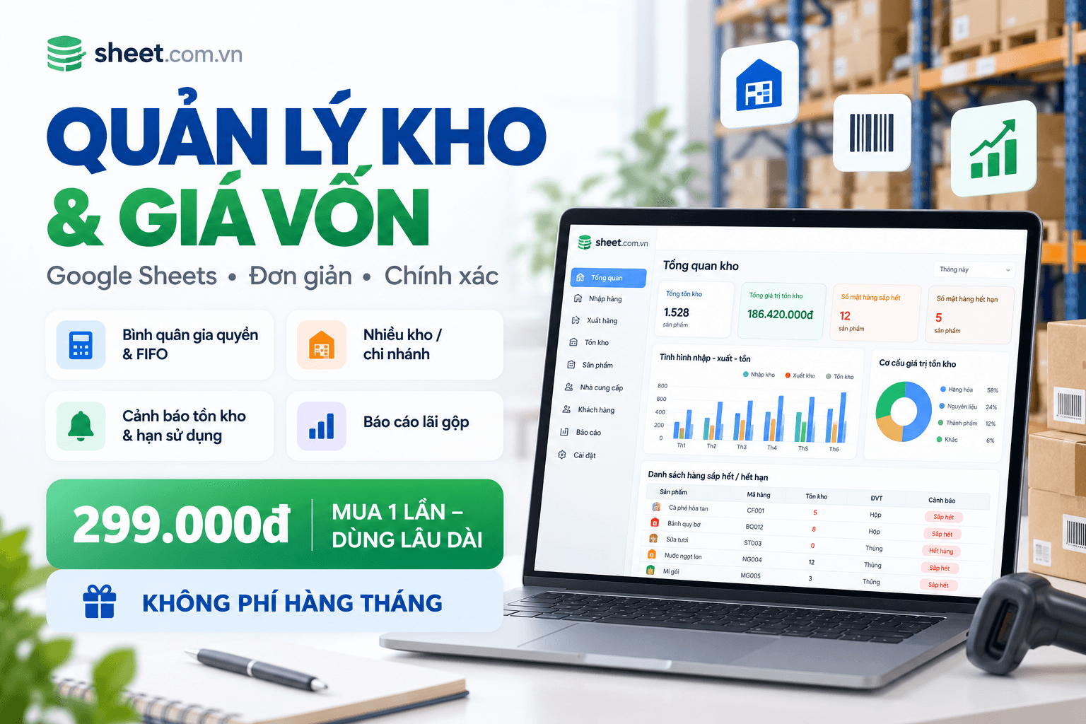 phần mềm quản lý kho và giá vốn trên google sheet