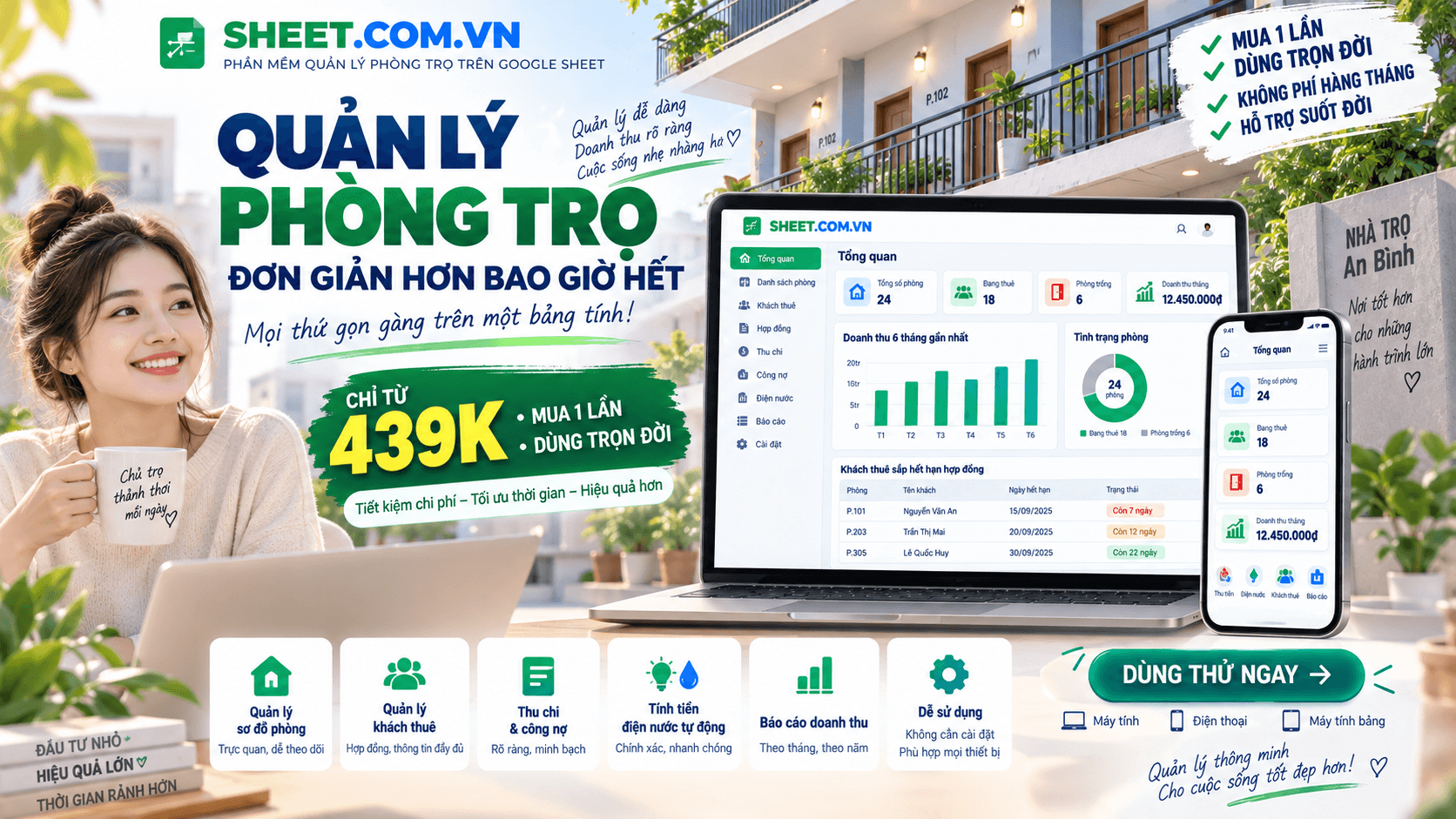 Phần Mềm Quản Lý Phòng Trọ  trên Google Sheets