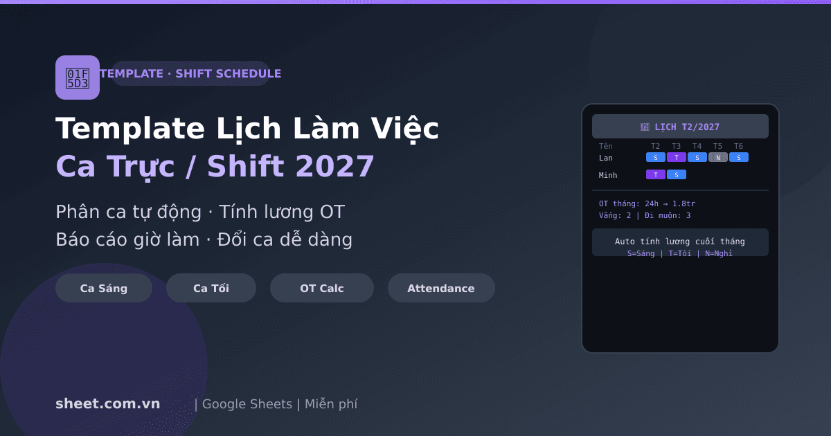 Template Google Sheets Lịch Làm Việc Ca Trực 2027: Shift Schedule Tự Động Cho Nhà Hàng Và Bệnh Viện