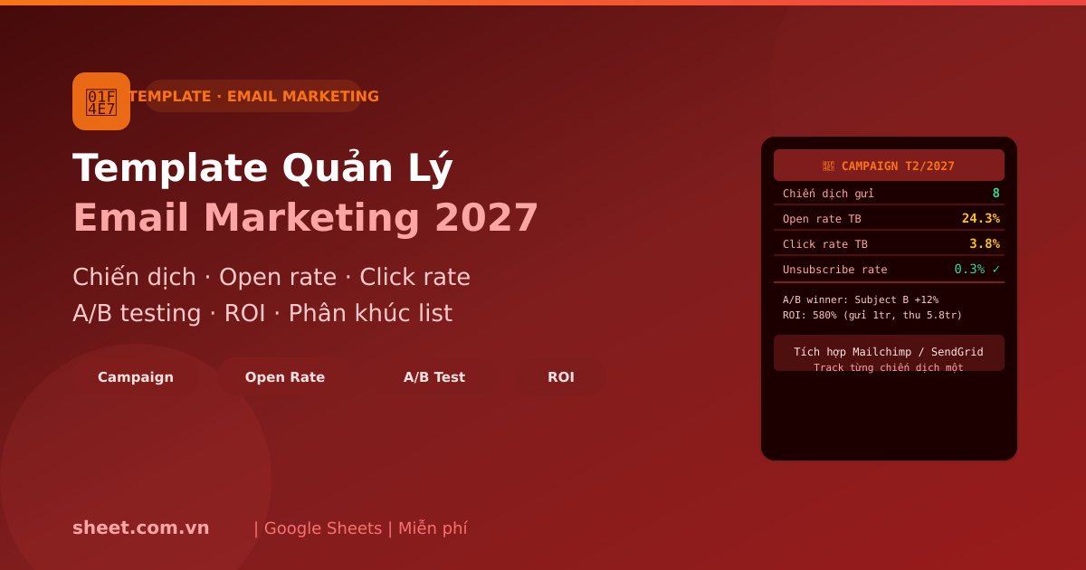 Template Google Sheets Quan Ly Chien Dich Email Marketing 2027: Theo Doi Open Rate va Conversion