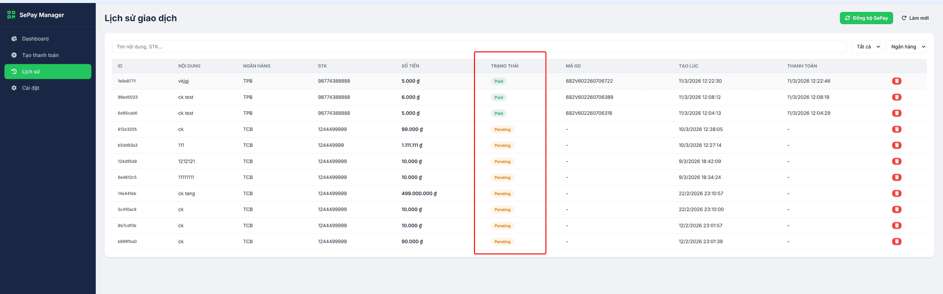 Giao diện tạo QR thanh toán ngân hàng trên Google Sheets