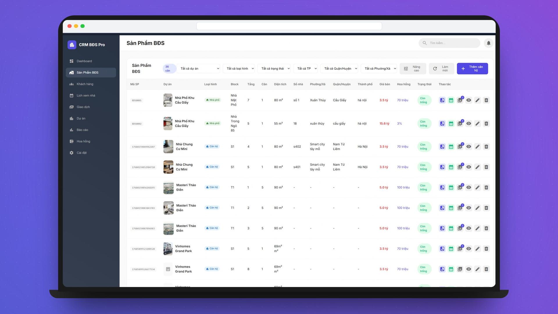 Giao diện hệ thống CRM quản lý bất động sản trên Google Sheets