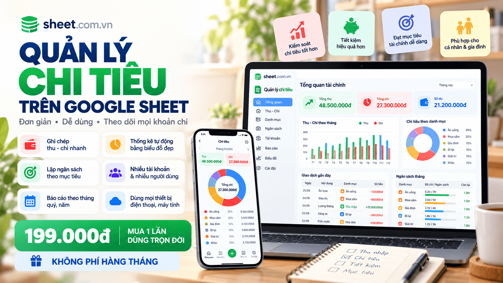 Phần Mềm Quản Lý Chi Tiêu Cá Nhân & Gia Đình google sheet