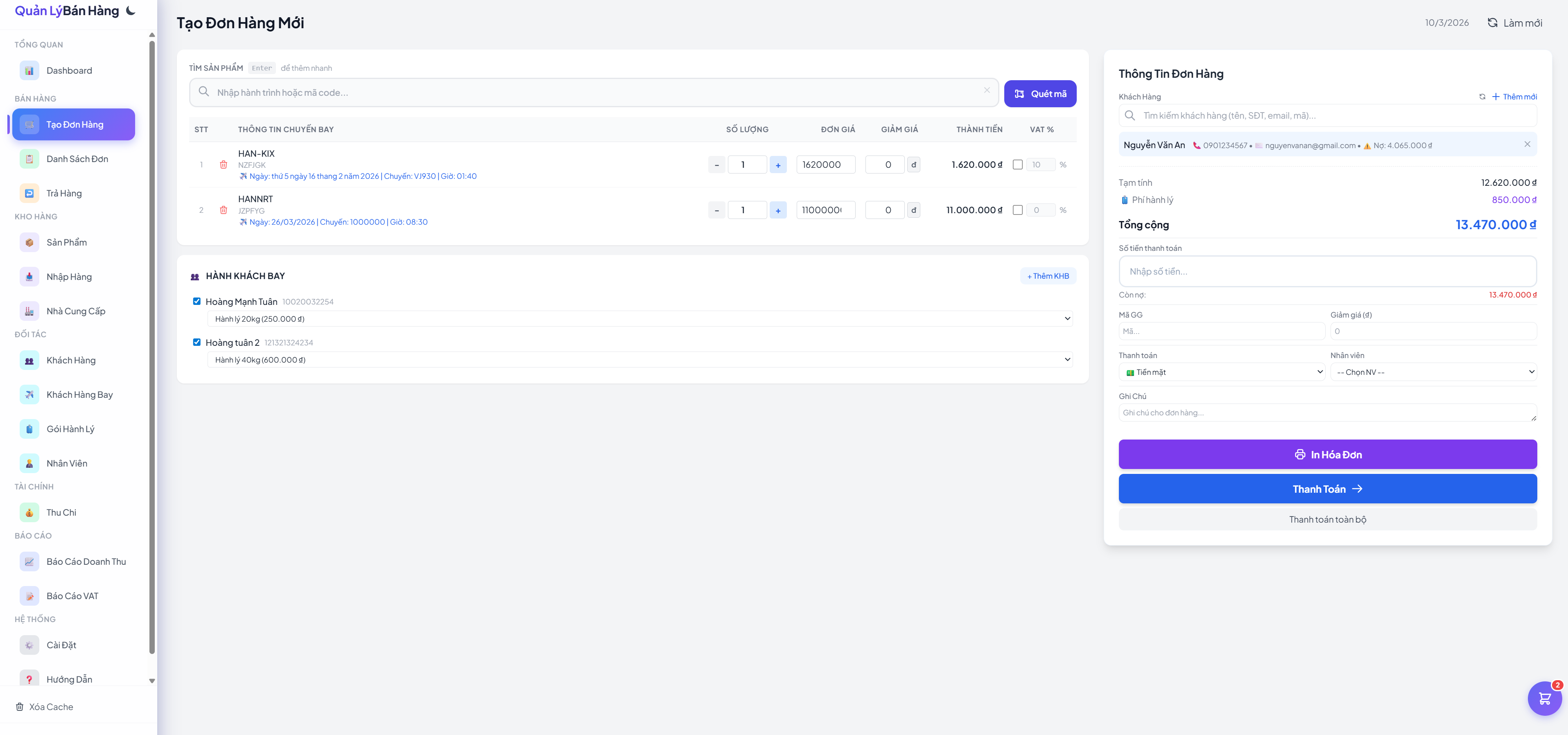 Quản Lý Bán Hàng - Vé Máy Bay