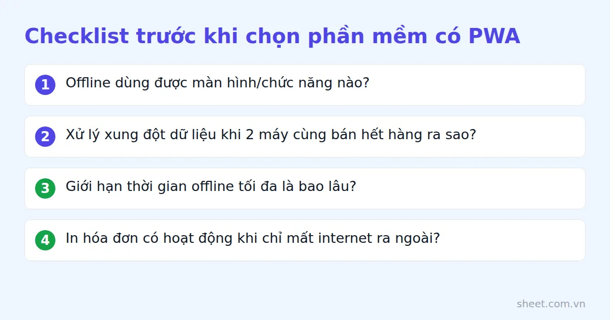 Checklist 4 câu hỏi cần hỏi nhà cung cấp trước khi mua phần mềm PWA