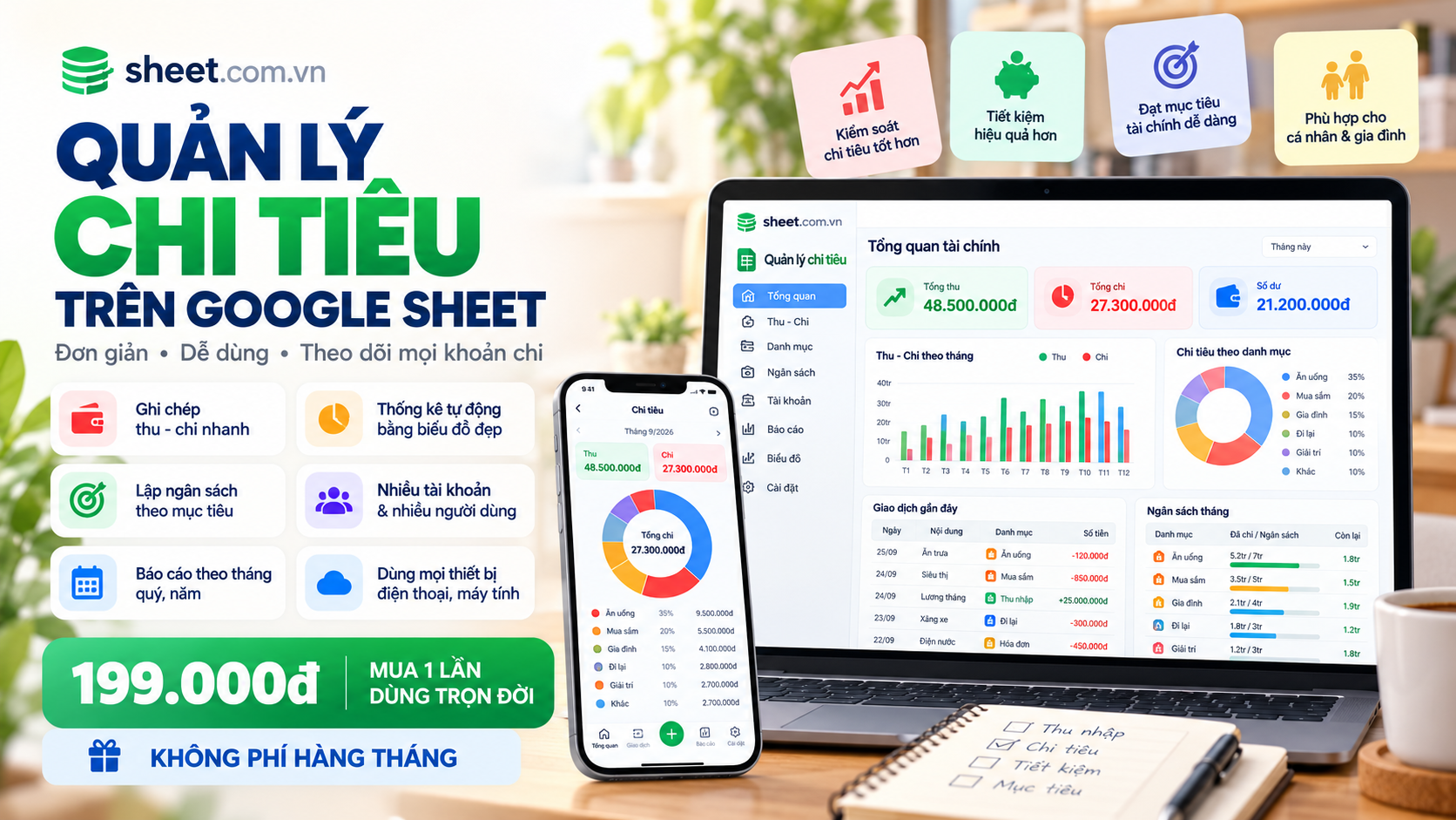 Phần Mềm Quản Lý Chi Tiêu Cá Nhân & Gia Đình google sheet