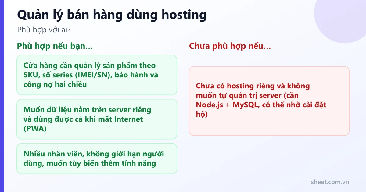 Ai nên dùng Quản lý bán hàng dùng hosting: các trường hợp phù hợp và chưa phù hợp với phần mềm